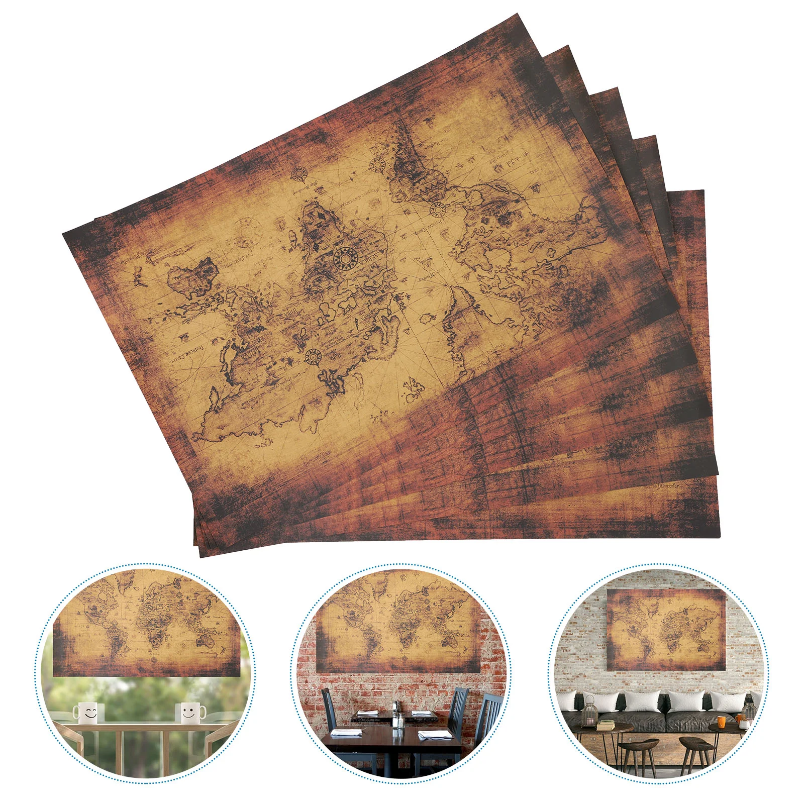 

5 Pcs Antique Treasure Map Decorative Painting Child Wall Hanging World Decoration Kraft Paper Poster