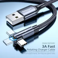 Mobile Phone Cable Data Wire Cord Rotating High-speed Portable For Micro Usb Type C Cable 3a Fast Charging