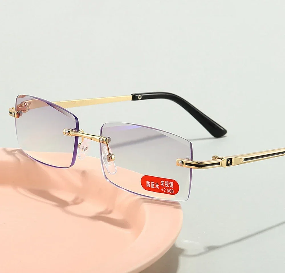 

Luxury Diamond Cutting Ultralight Reading Glasses Women Men Rimless High Quality Frame Anti Blu Ray Fashion +1 +1.5 to +4