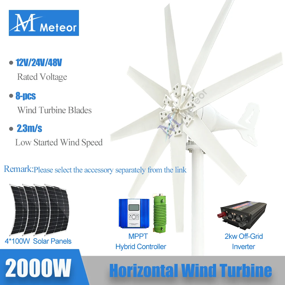 2kw Horizontal Wind Turbine Generator 48V 24V 12V Free Energy Magnetic ...