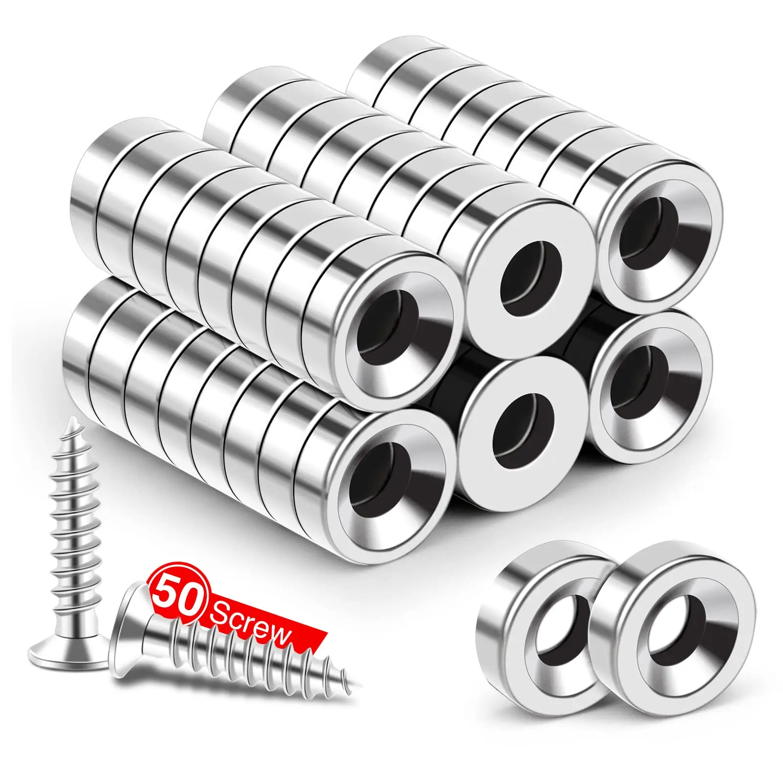 DIYMAG Neodymium Round Base Cup Magnet,100LBS Strong Rare Earth Magnets Heavy Duty Countersunk Hole Stainless Screws Refrigerator Magnets Office Craf