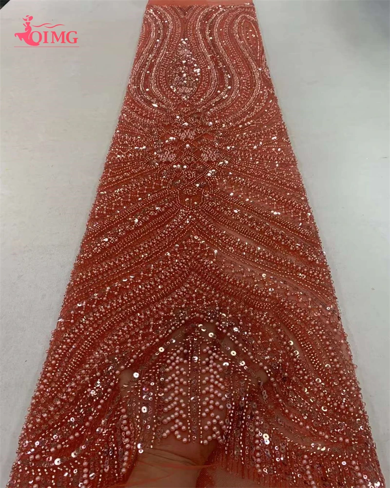 

OIMG African French Sequined Lace Fabrics, Beaded Lace, Nigerian Groom, Embroidered Dress Material for Party, High Quality