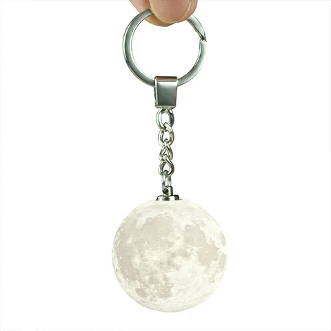 Moon Night Light with LED Touch Switch KeyChains Portable 3D Printing Round Moon Keychain Night Light Accessories