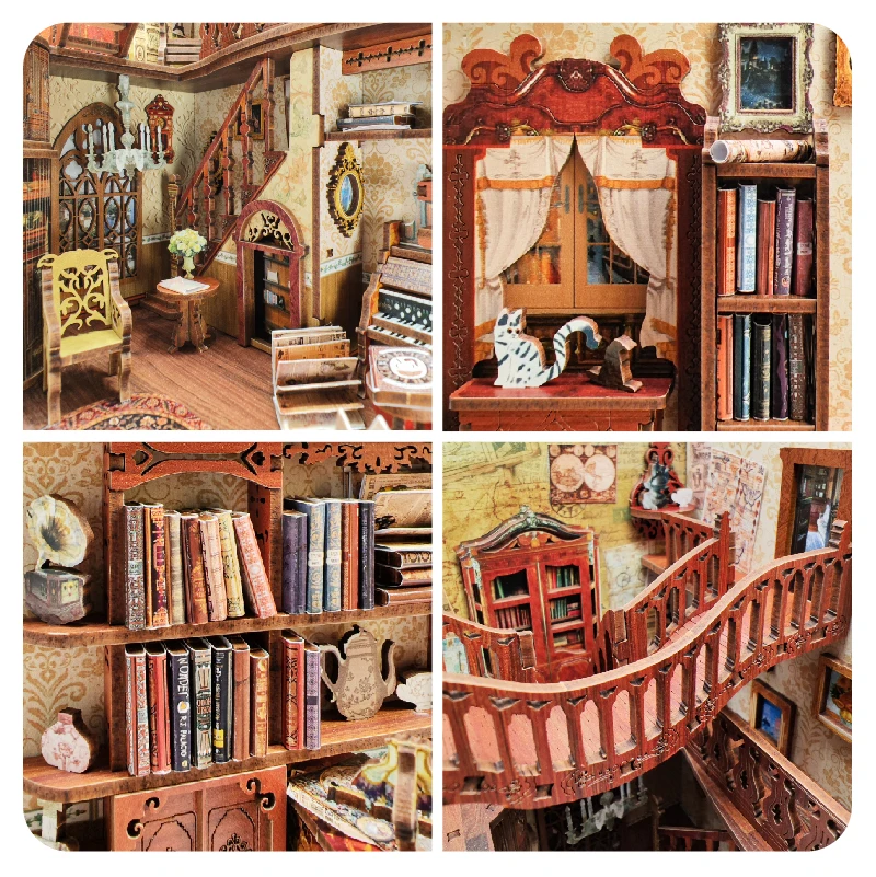 DIYの木製の魔法の家の本,ミニチュアサンシェード,教会のブックエンド,ドールハウス,本棚,手作りのギフト