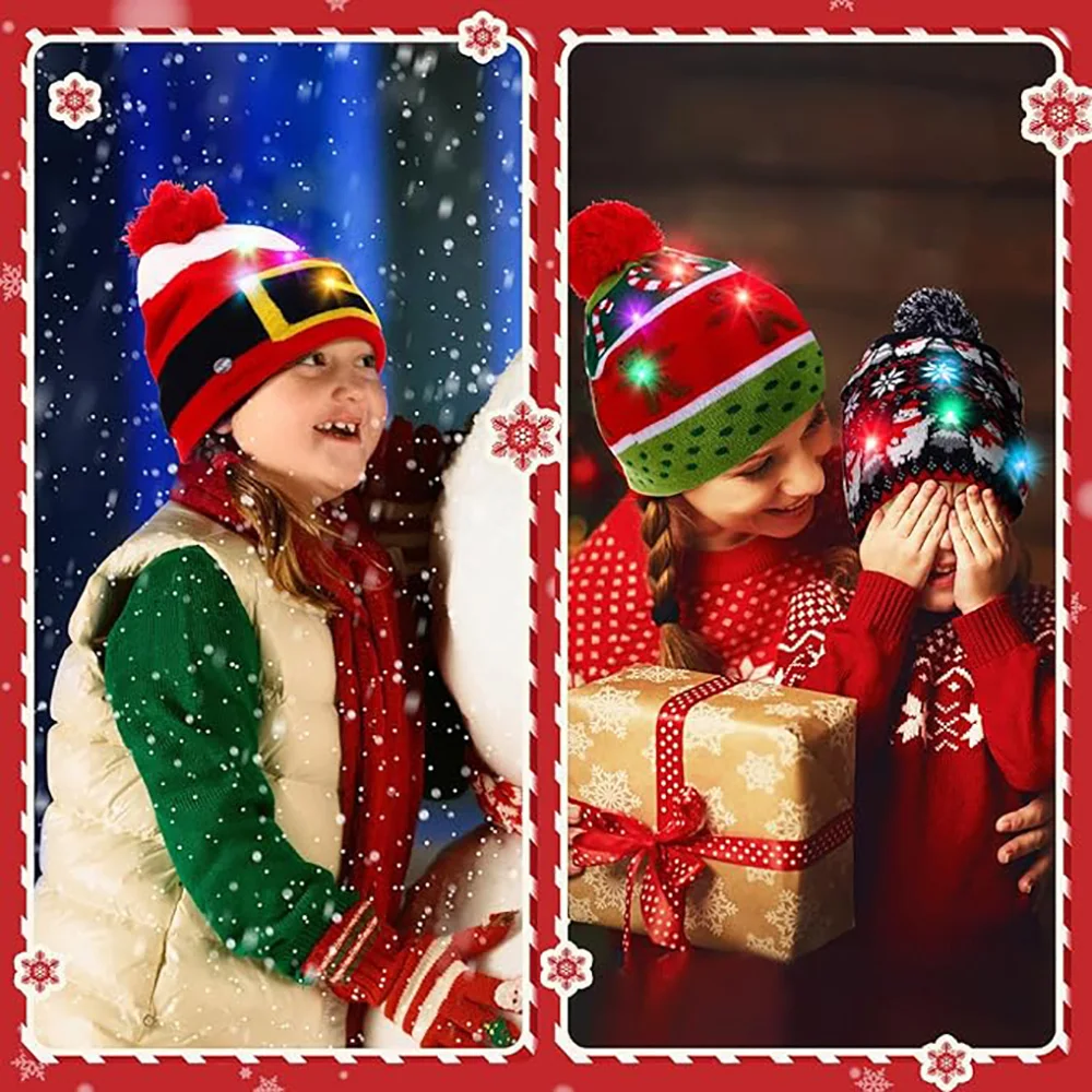 1/2/5/10 Pcs Christmas LED Light up Knitted Beanie Hat Christmas Sweater Beanie Hat Knitted Cap Unisex Novelty Winter Snow