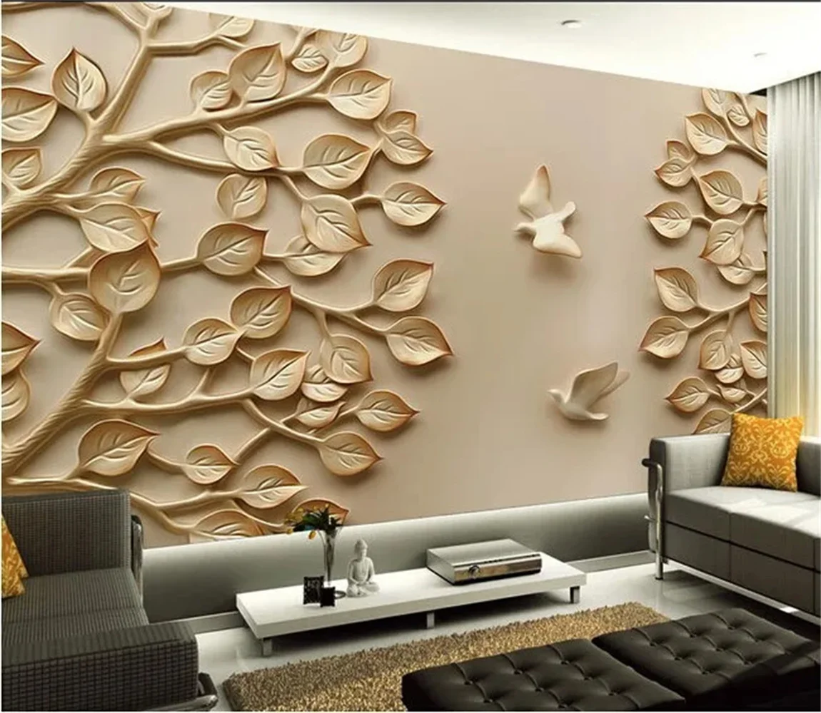

beibehang 3d photo wallpaper 3D backdrop of modern minimalist bedroom den wall stereoscopic 3D relief tree space of wall paper