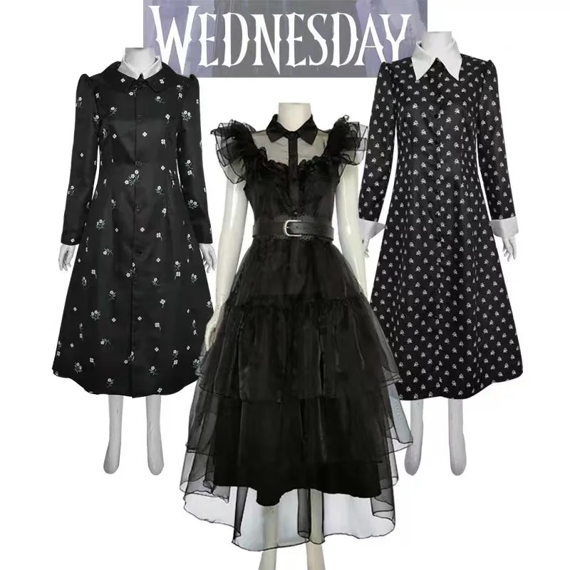 

Adams Cos Costume Gauze Dress Wednesday Adams Black Dress Cosplay costumes