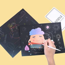 

New Magic Color Animal Fruit Series Cartoon Scratch Art Painting Paper Card Kit Drawing Toys Stick Kids DIY Educational Toys