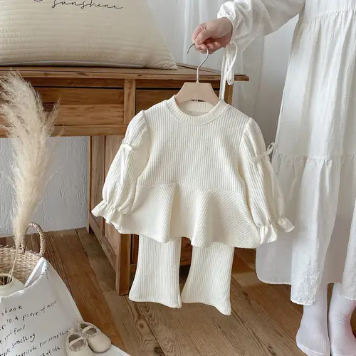 2025 Autumn New Children Long Sleeve Clothes Set Girls Cute Bow Loose Tops + Flared Trousers 2pcs Suit Cotton Kids Girls Outfits - Image 7
