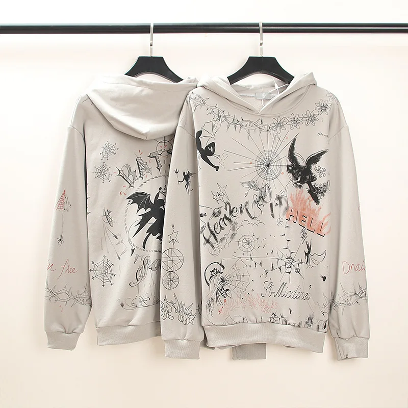 

Hip Hop Graffiti Angel Devil Print Hoodie Pullover Fashion Unisex Coats Spring Fashion Mens Loose Sweatshirts Hooded Cotton Tops