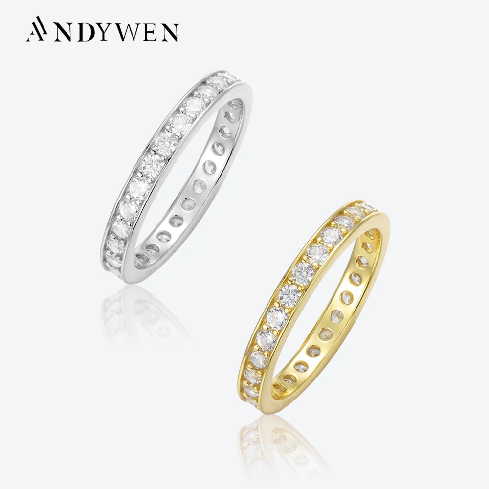 ANDYWEN 100% 925 Sterling Silver Gold 2.8mm Square CZ zircone anello donna Luxury Wedding Crystal Fine Jewelry 2023 Circle Round Je