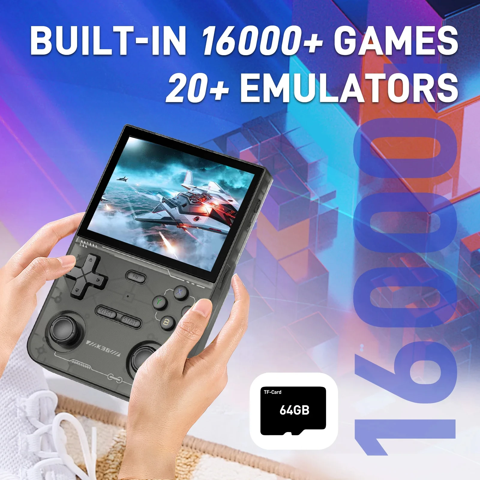 K36 3.5Inch IPS Screen 64GB Memory Classic Games Portable Handheld Open Source Game Console_voghion.com