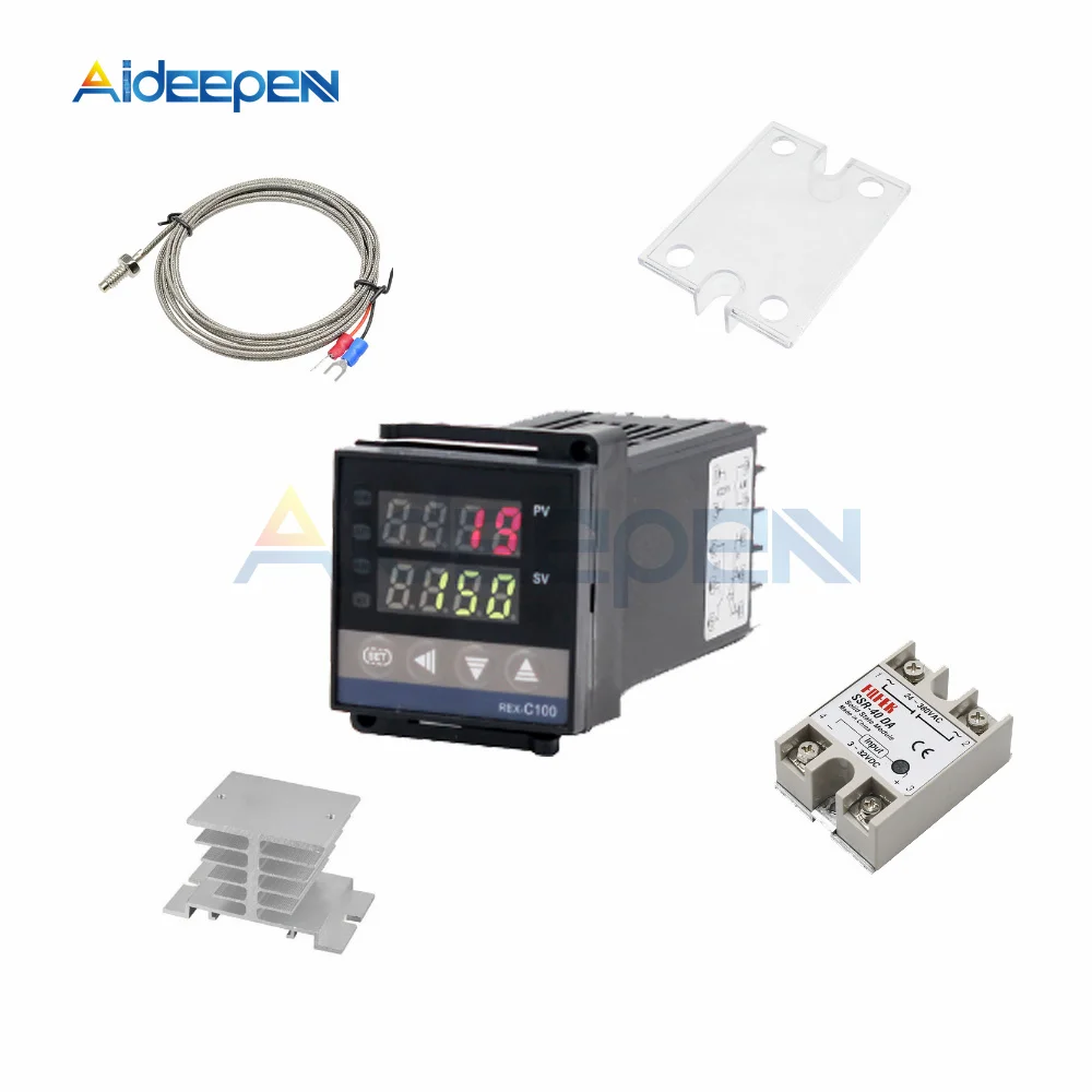 REX-C100 PID Temperature Controller 100-240V + 40A SSR +K Thermocouple 0-400