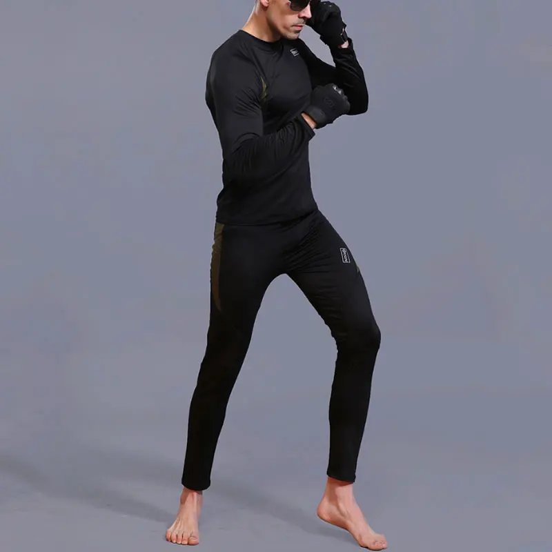 Men Fleece Training Exercise Clothes Suits Long Sleeve Underwear Outdoor Fitness Gym Workout Thermal Tracksuits Sweat Outfits