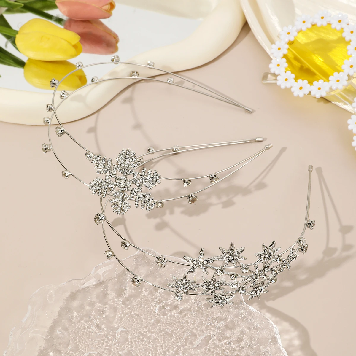 1pc New Double Layer Metal Hairband Snowflake Star Headband Women Headwear Shiny Rhinestone Hair Band Hoop Hair Accessories