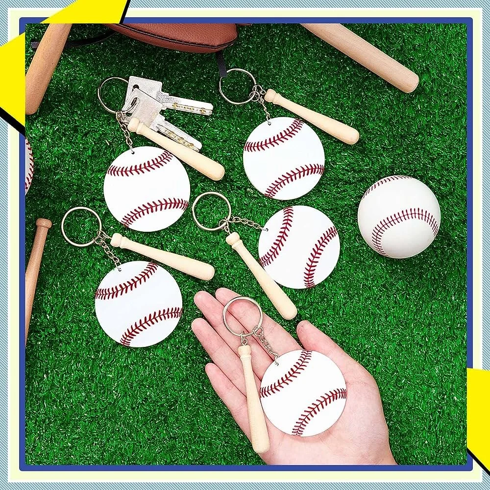 36pcs Softball Acrylic Keychain Blanks Kit 12pcs Acrylic Baseball Blanks&12pcs Swivel Snap Hooks Baseball Keychain&12pc Wood Bat