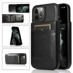 Elegant Leather Stand Wallet Case - Premium Shockproof Fashion Cover - iPhone 12 Pro (Black)