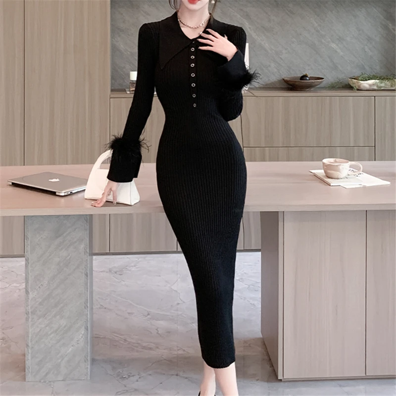 Seoulish Autumn Winter Polo Collar Women's Wrap Knitted