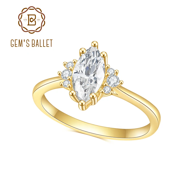 

Бесцветные обручальные кольца GEM'S BALLET 1.0CT 5x10 мм с огранкой маркиза, искусство деко, Муассанит, цвет под серебро, Женская драгоценность