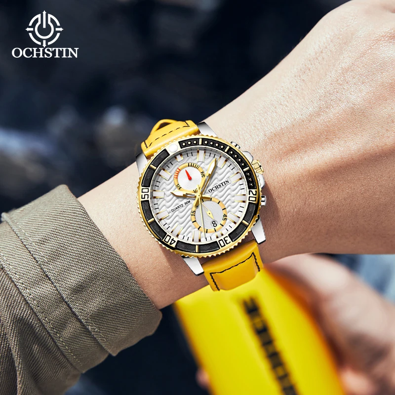 OCHSTIN Originale Series Craftsmanship Multi-functional Quartz Watch Mineral Plus Hard Glass Leather Watch Style Men