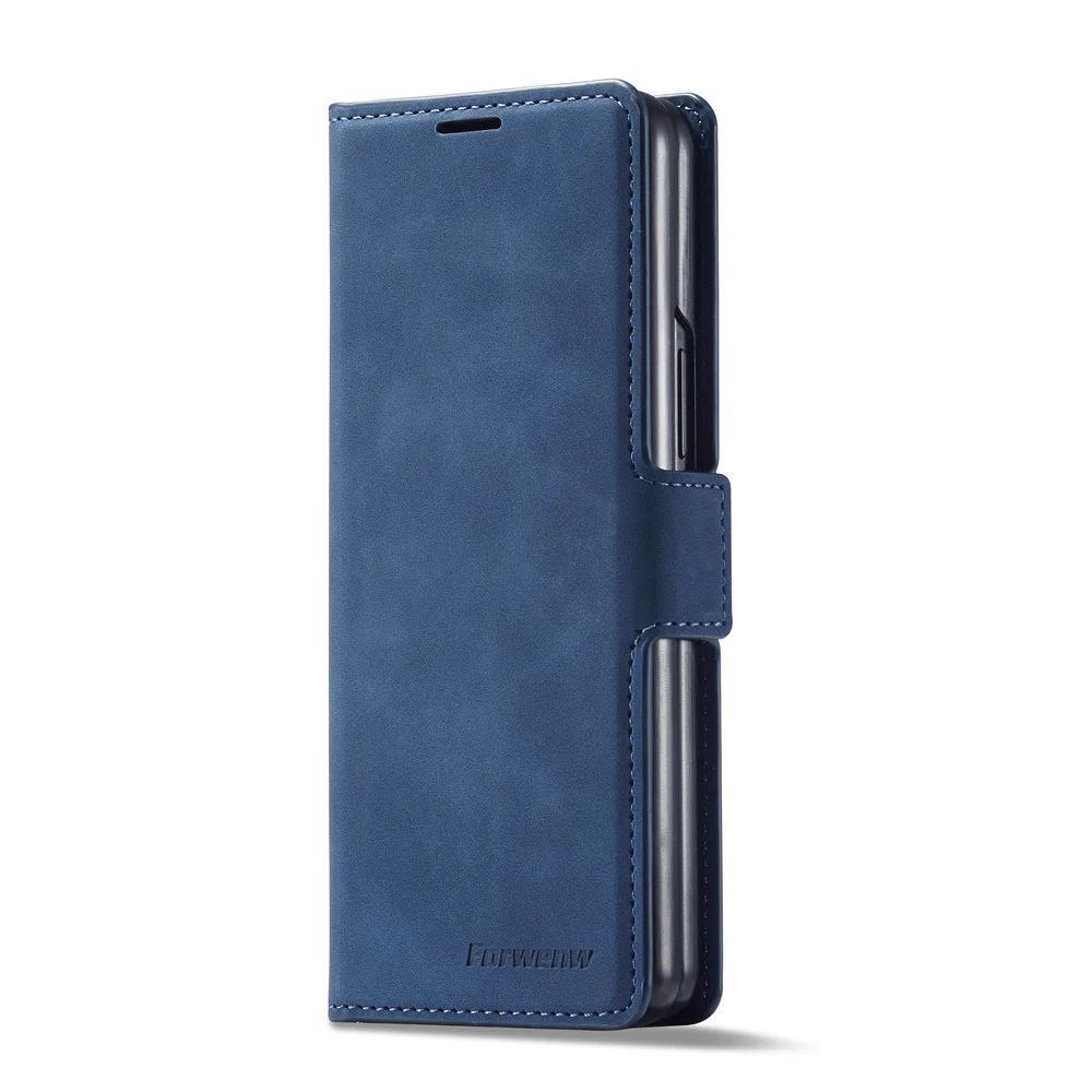 Luxury Calfskin Magnetic Flip Leather Case for Galaxy Z Fold 3/Z Fold 4 Full Protection Folding Wallet Case Phone Book