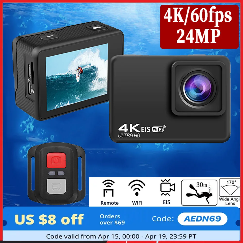 UltraHD4K60fps24MPWiFi2IPSLCD170DUnderwater30MHelmetVedio