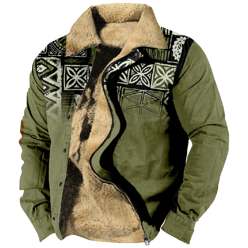 

Men's Warm Jackets Winter Fleece Traditional Pattern Casual Winter Clothing Long Sleeve Sweatshirt Casual Jacket Outerwear Tops