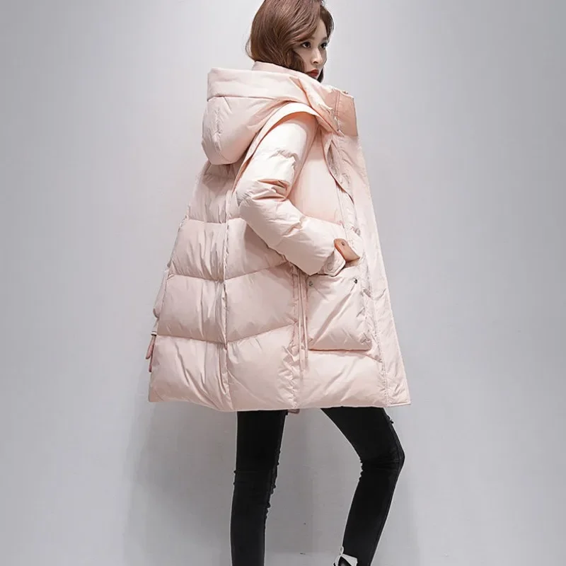 2024 New Women Down Cotton Coat Winter Jacket Female Mid Length Version Parkas Thick Warm Outwear Versatile Hooded Overcoat