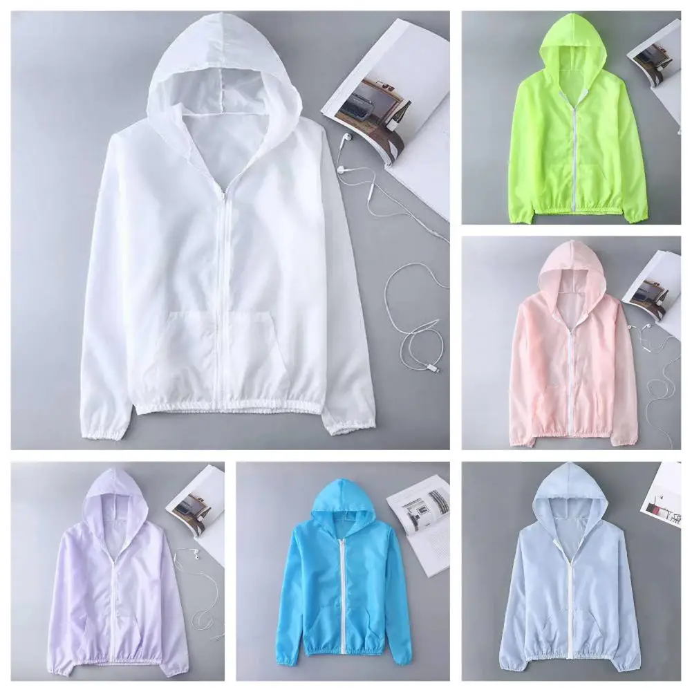 Hooded Long Sleeve Sunscreen Jacket Pockets Zipper Placket Unisex Coat  Ultra Thin Sun Protection Clothing Outerwear - AliExpress