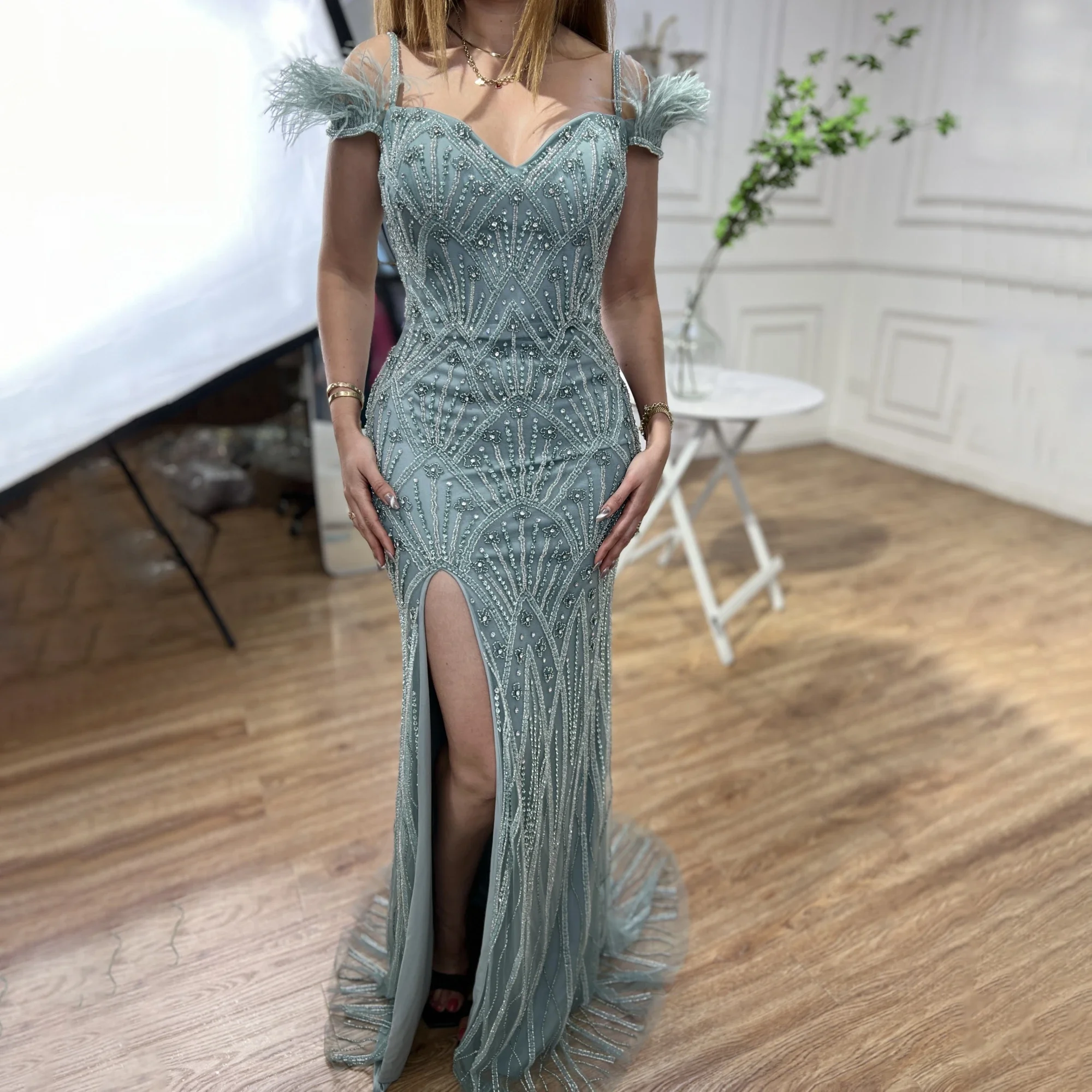 Luxury beaded evening dresses long elegant mermaid purple satin modest amazing sleeveless formal party dresses Y1149 main image 1