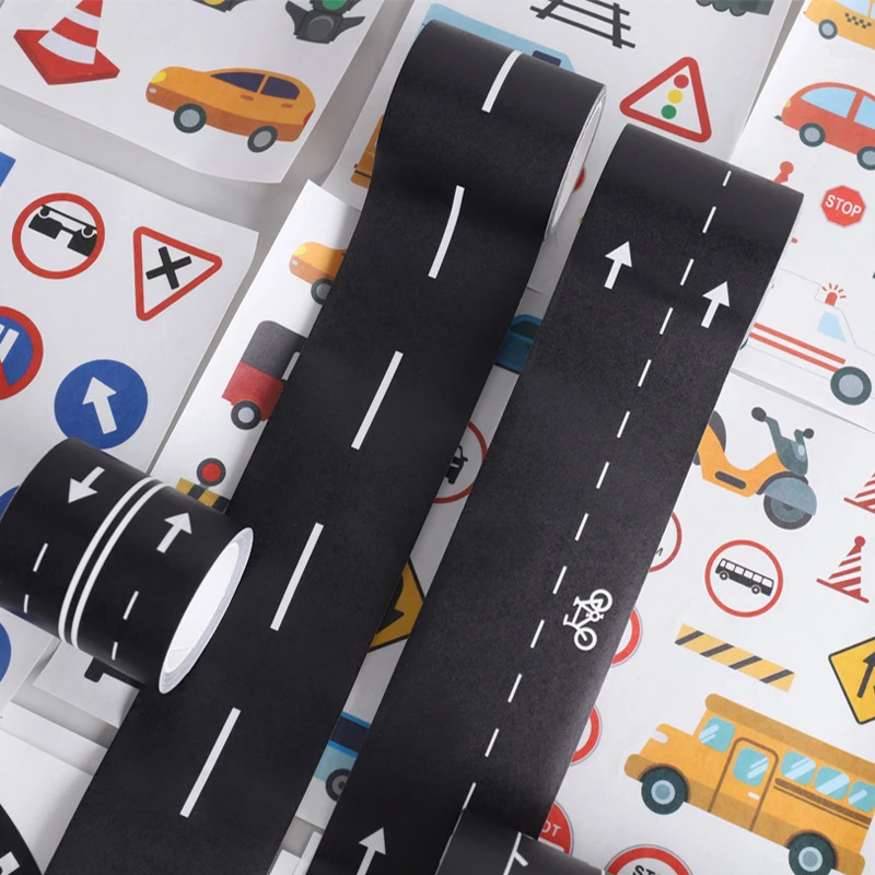 6 rolls/box DIY road and rail transit design and paper tape, railway and highway decorative tape, DIY thin sticker decoration, m 4