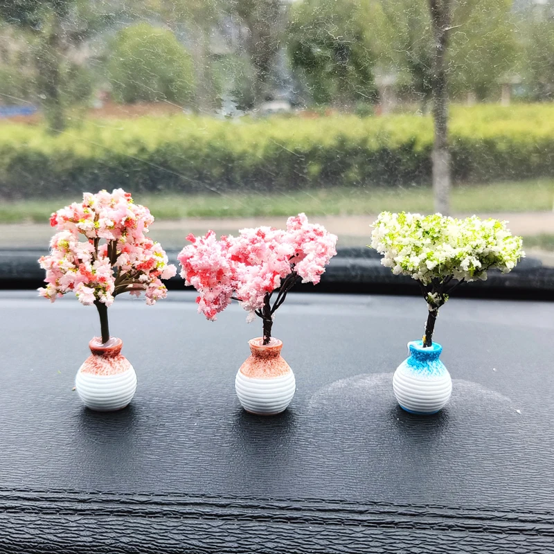 미니 자동차 나무 장식 센터 콘솔 자동차 장착 녹색 식물 액세서리, 시뮬레이션 꽃 장식, 소녀용 귀여운 선물