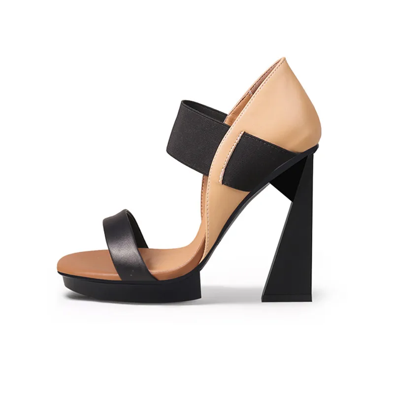 

Apricot Mixed Black Women Platform Sandals Chic Elastic Band Super High Heels Summer Shoes Formal Dress Lady Sandalias Femininos