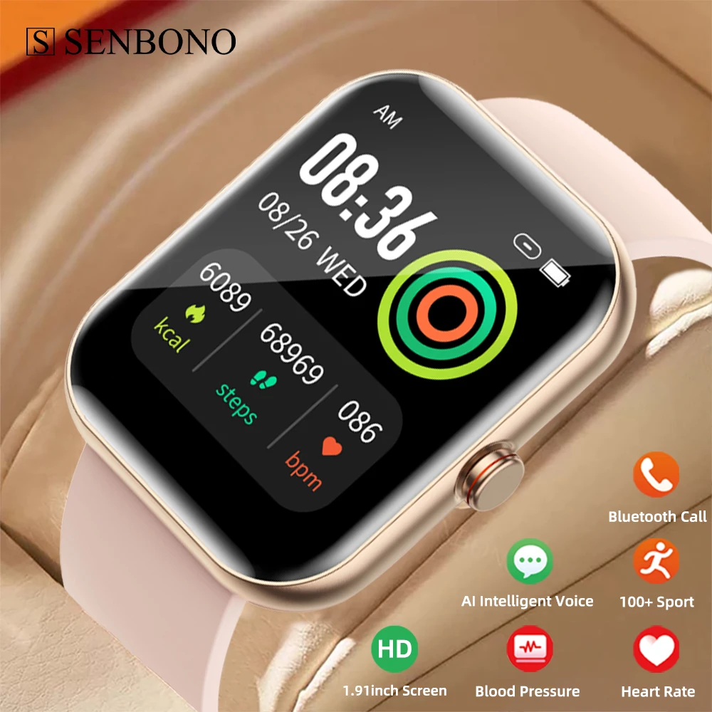 

Смарт-часы SENBONO 2023 женские с Bluetooth и Пульсометром