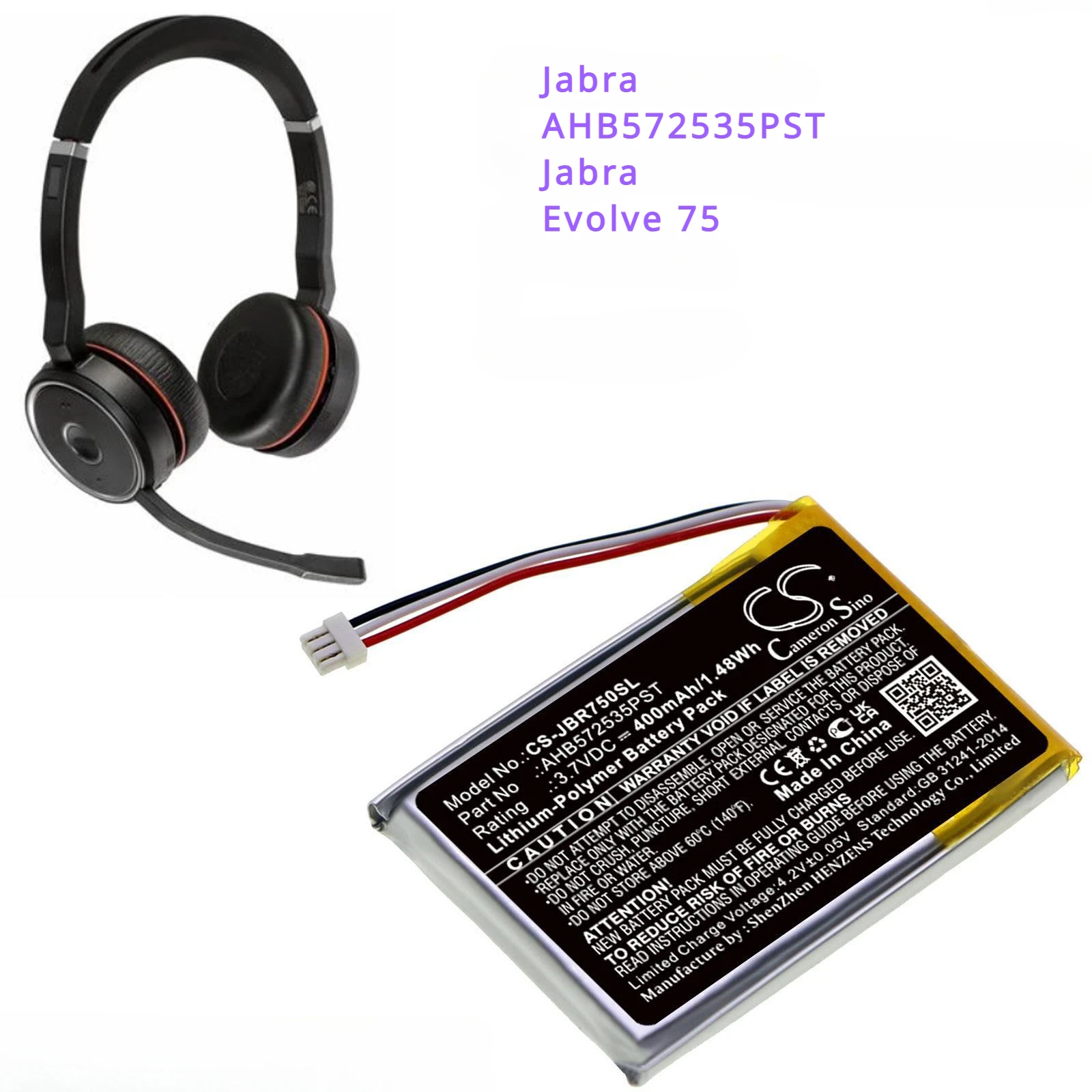 Batteria Per Cuffie Wireless Da 400Mah Per Jabra Evolve 75