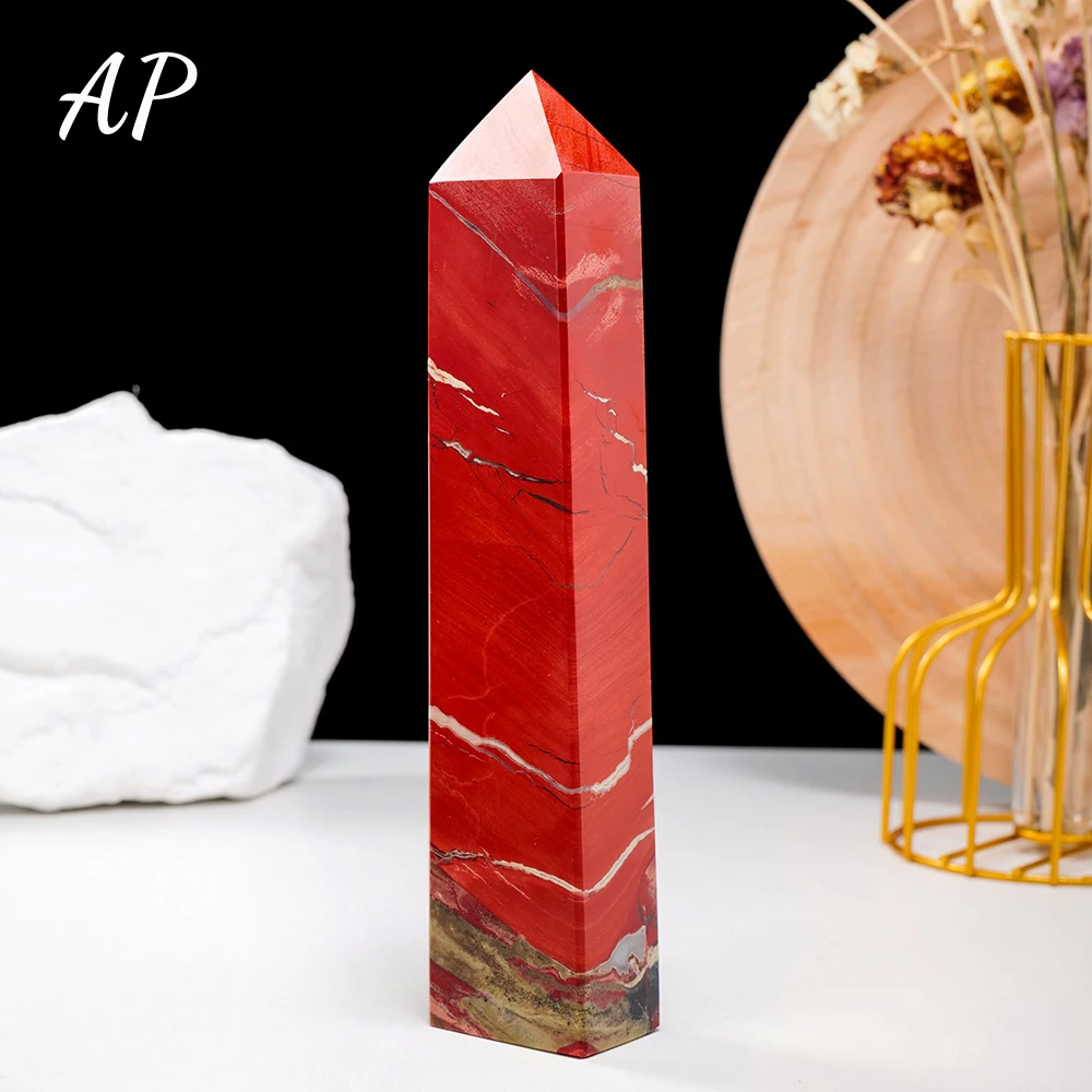 

Натуральный камень, большая Хрустальная башня, красная яшма, одна точка, зеркальная палочка, лечебный драгоценный камень, украшение для дома
