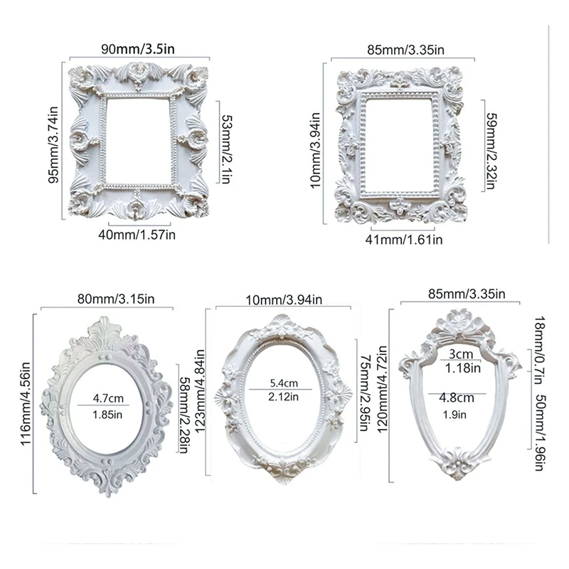 5 Weiße Mini-Rahmen Mit Gold-Verzierung – Oval & Rechteckig – Für Fotos, Deko & Geschenke