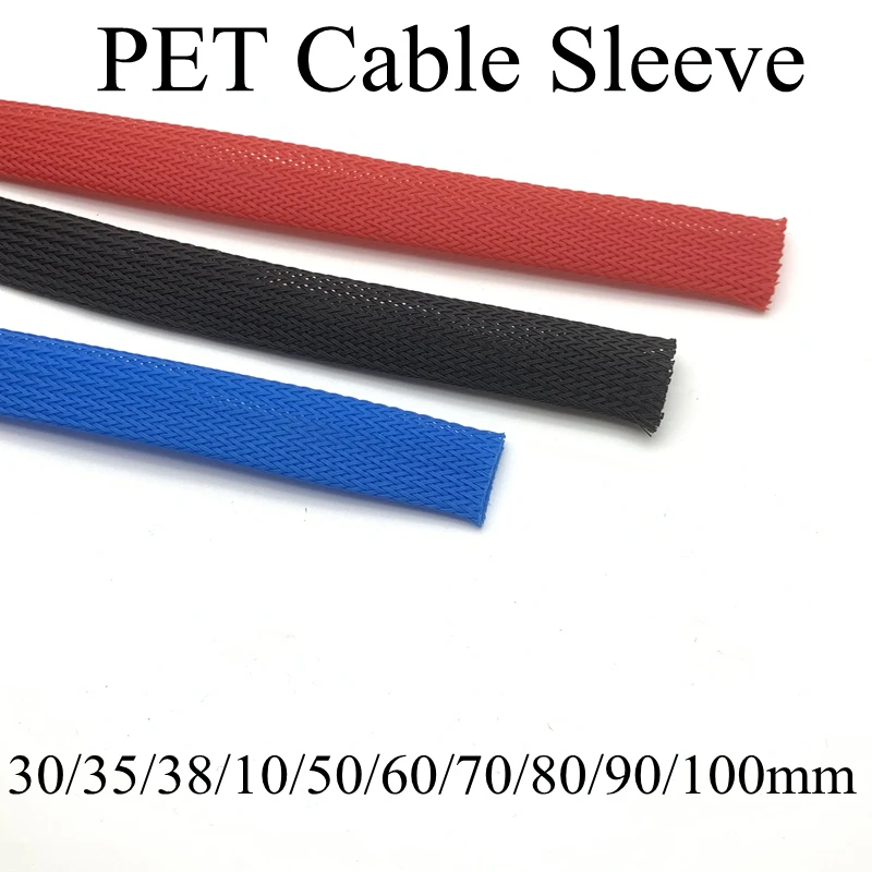 Cabo Luva 30 35 38 40 50 60 70 80 90 100 mm Pet Expansível Capa Isolamento Trançado Náilon Bainha Fio Envoltório Preto 5m