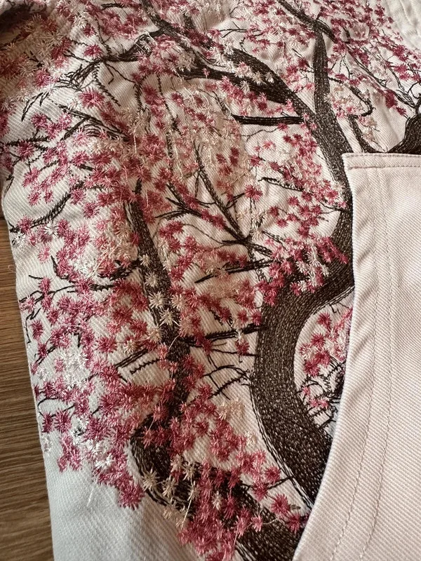American Retro Cherry Blossom Embroidered Hooded Y2K Jacket Mens Womens Zipper Jacket with Flower Tree Pattern Street Style