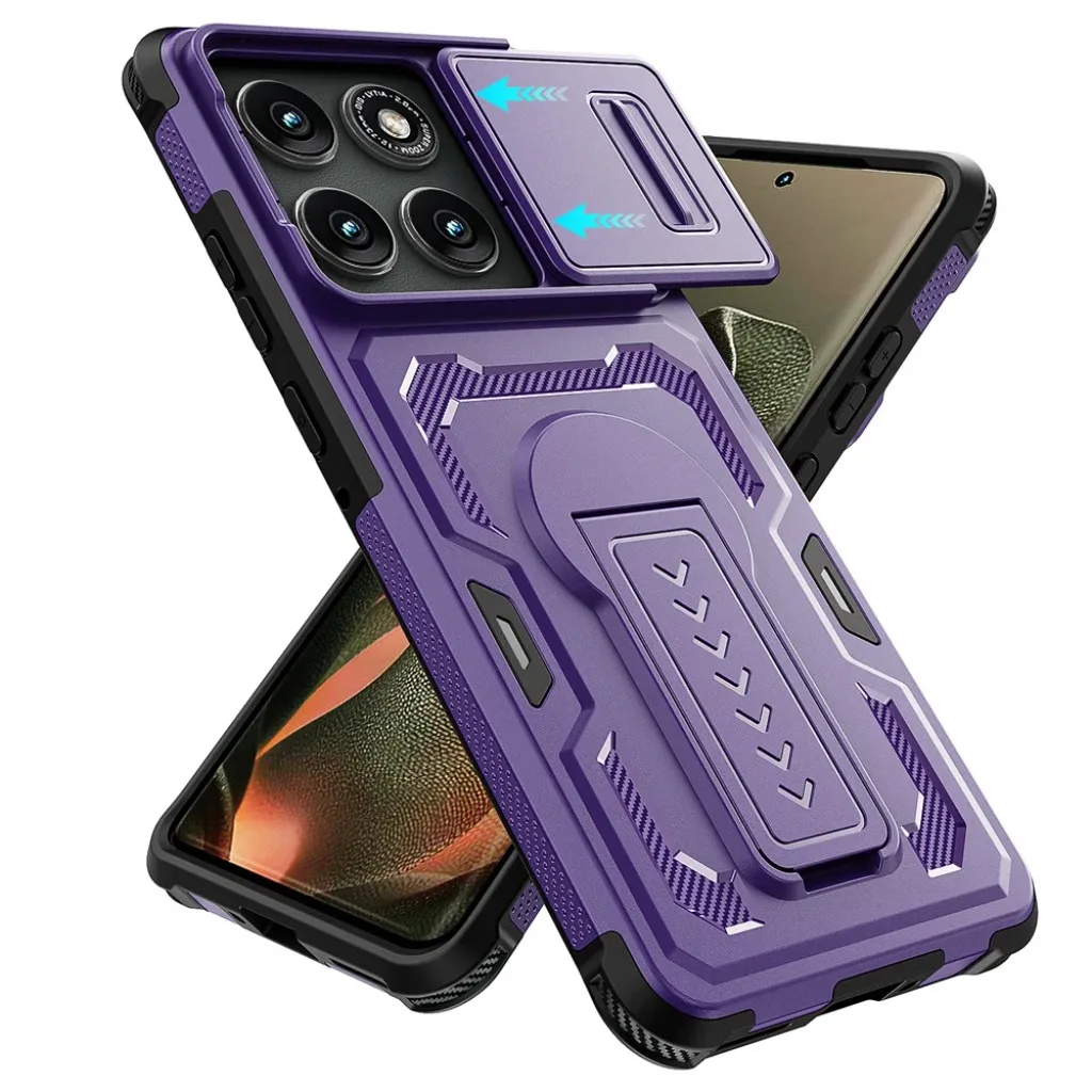 Durable Shockproof Case with Slide Camera Lens Cover and Kickstand