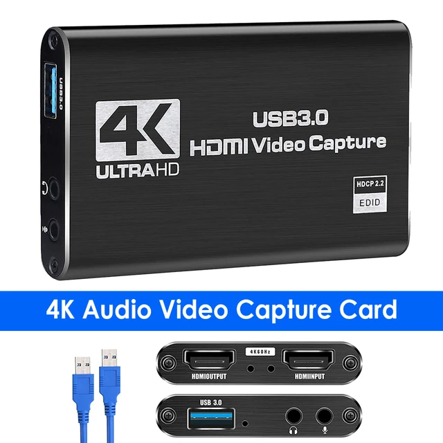 Capture Card, Video Capture Card 4K 1080P 60FPS,HDMI Capture Card Switch  with Microphone, Game Capture Card USB 3.0 for Live Streaming Video  Recording, Screen Capture Device Work with PS4/PC/OBS/DSLR 