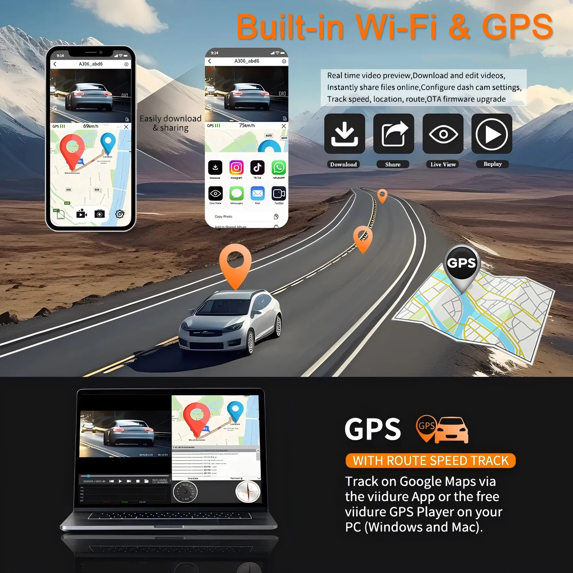 GPS Dashcam Car Camera with WiFi Night Vision