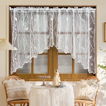 Lace Bird Kitchen Valance Curtain – Sheer Pastoral Café Style 1