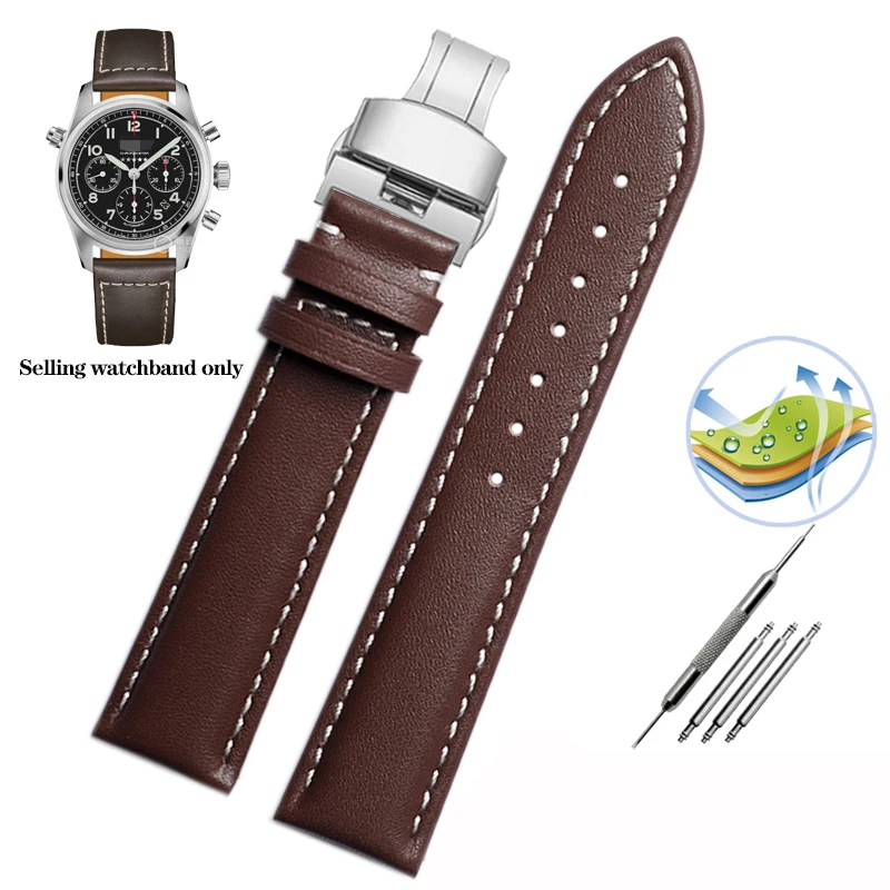 thumbnail image 1 of Correa de piel de vaca de 20 mm, 21 mm y 22 mm para Longines Pioneer Machinery L3.810/L3.820 Series Correa de reloj de cuero liso para hombre Tudor Citizen, 1 of 5