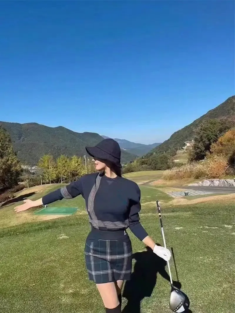 

Новинка 2023, женская одежда для гольфа, Осенний теплый вязаный спортивный топ для отдыха на открытом воздухе с длинным рукавом, Женская Высококачественная юбка для гольфа