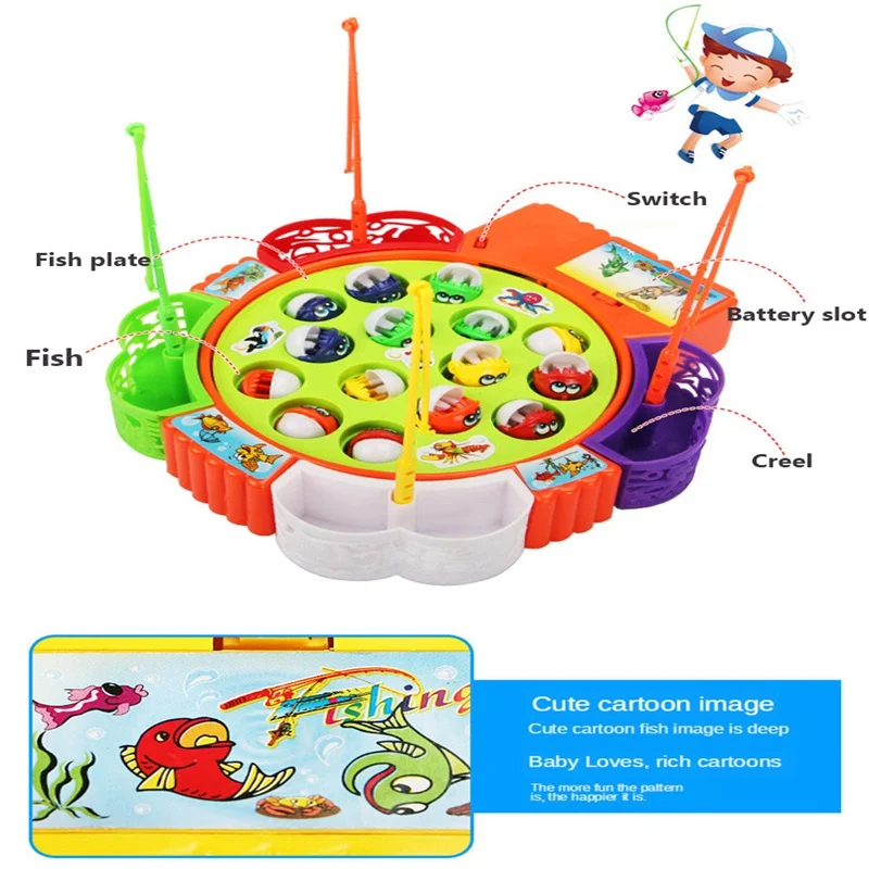Electric Musical Rotating Fishing Toy Children Board Play Fish Game Outdoor Sports Educational Toys For Boys Girls 5