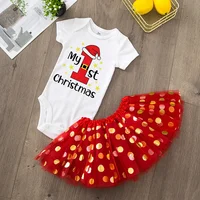 My First Christmas Newborn Girl Red Romper Jumpsuit Baby Girl Casual Short Sleeve Toddler Cake Dresses Christmas Best Gifts 2