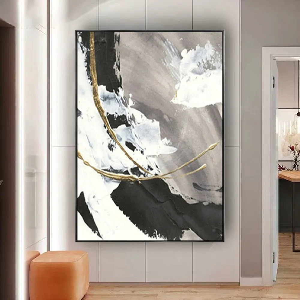 

High Quality Handmade Abstract Oil Painting On Canvas Thick Oil Texture Gold Foil Wall Art Decor Hanging Picture For Living Room
