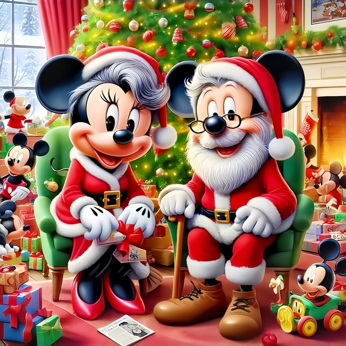 thumbnail image 1 of Bordado de diamantes de Disney Mickey Mouse Minnie recién llegado mosaico Navidad completo cuadrado redondo pintura dibujos animados decoración de pared, 1 of 5