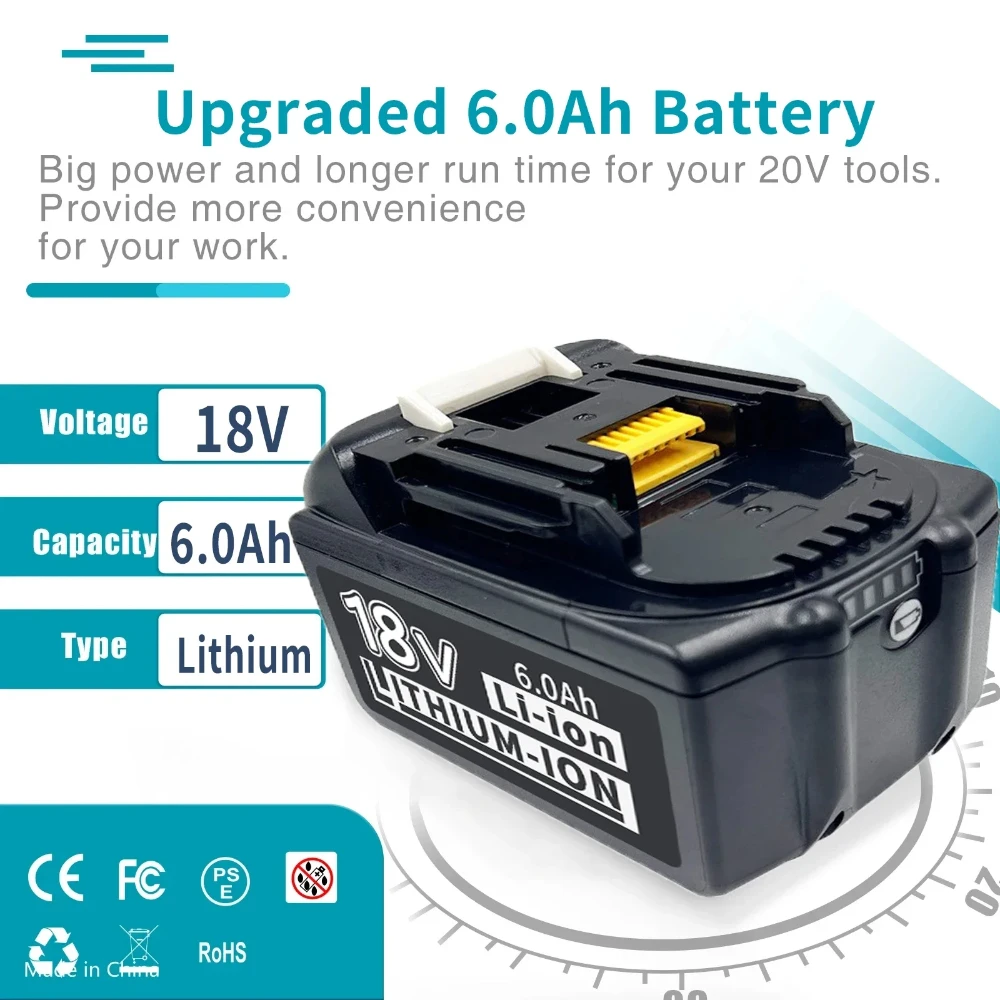 

100% Original Rechargeable Power Tool Battery Replaceable LED Lithium-ion 6.0Ah 8.0Ah 18V for Makita LXT BL1860B BL1860BL1850